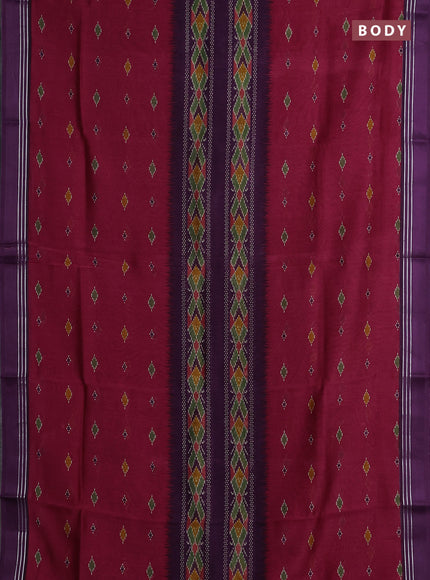 Chanderi silk cotton saree dark pink and purple with allover ikat buttas and woven border