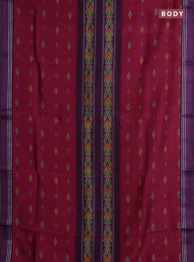 Chanderi silk cotton saree dark pink and purple with allover ikat buttas and woven border