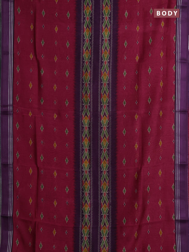 Chanderi silk cotton saree dark pink and purple with allover ikat buttas and woven border