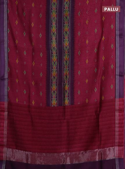 Chanderi silk cotton saree dark pink and purple with allover ikat buttas and woven border