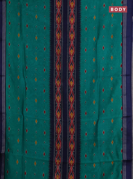 Chanderi silk cotton saree teal green and navy blue with allover ikat buttas and woven border
