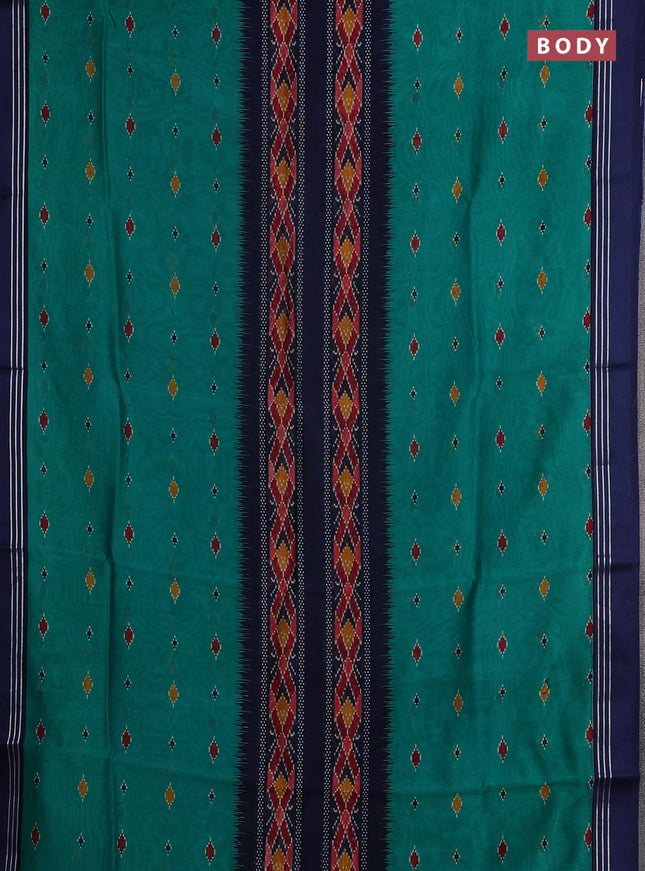 Chanderi silk cotton saree teal green and navy blue with allover ikat buttas and woven border