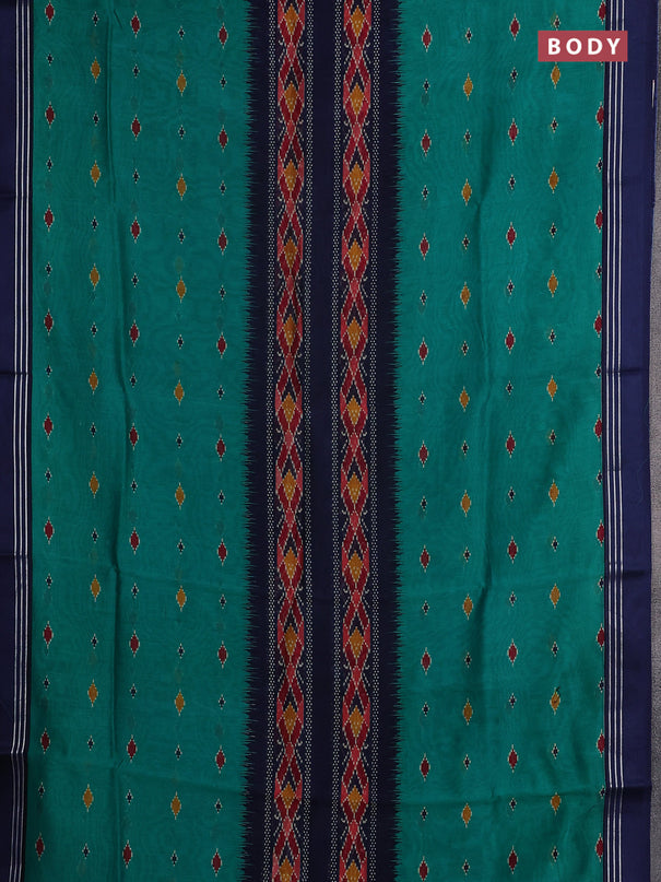 Chanderi silk cotton saree teal green and navy blue with allover ikat buttas and woven border