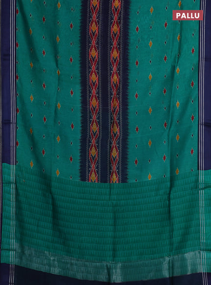 Chanderi silk cotton saree teal green and navy blue with allover ikat buttas and woven border