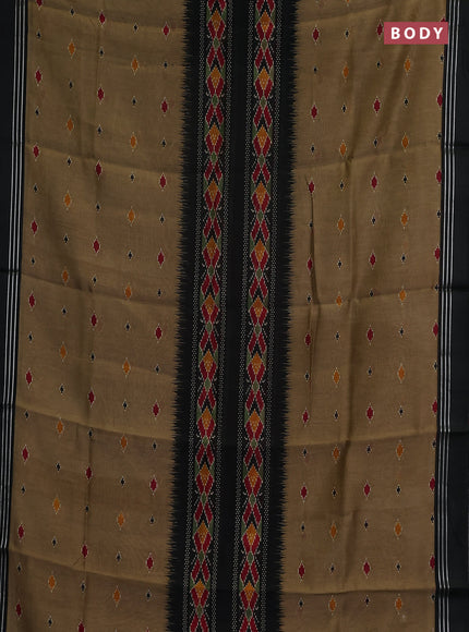 Chanderi silk cotton saree mehendi green and black with allover ikat buttas and woven border