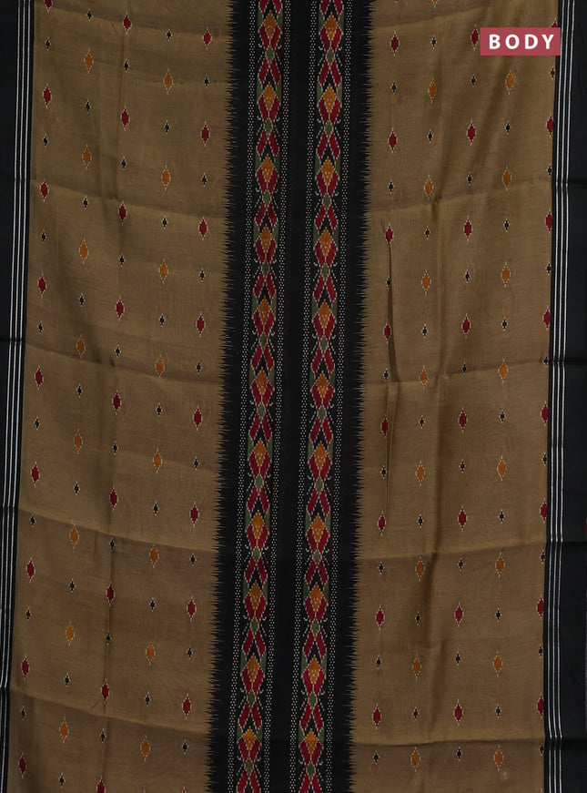 Chanderi silk cotton saree mehendi green and black with allover ikat buttas and woven border