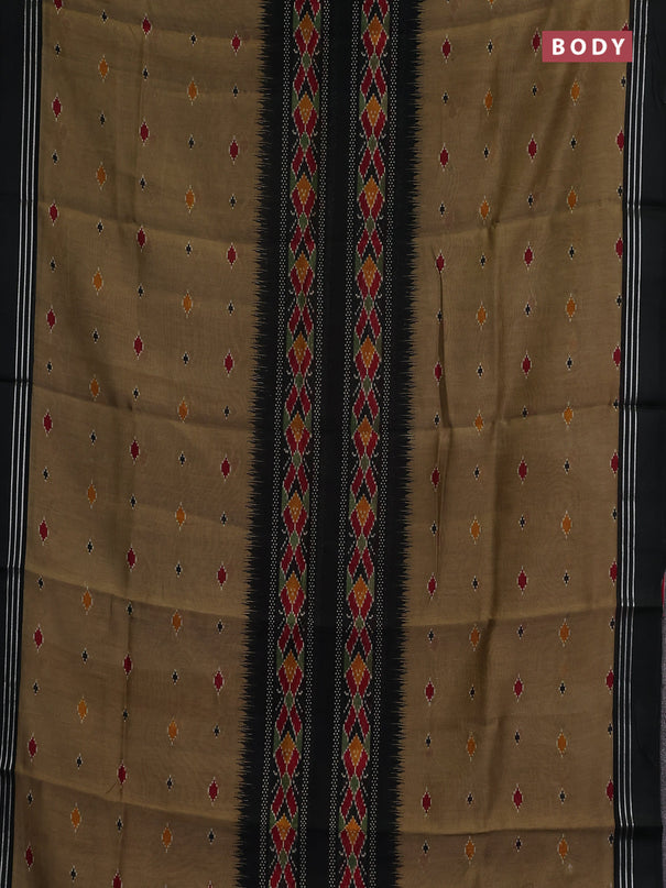 Chanderi silk cotton saree mehendi green and black with allover ikat buttas and woven border