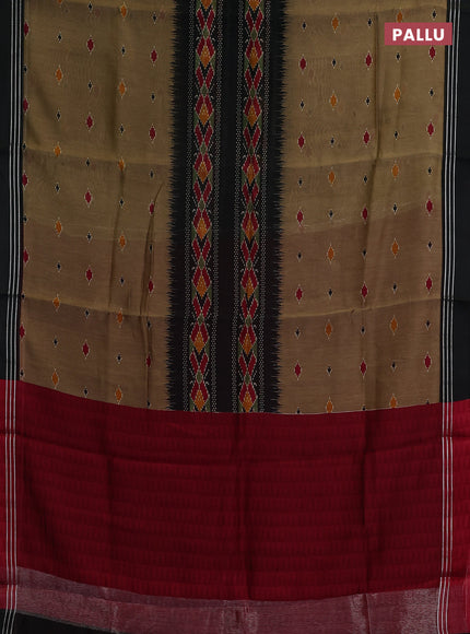 Chanderi silk cotton saree mehendi green and black with allover ikat buttas and woven border