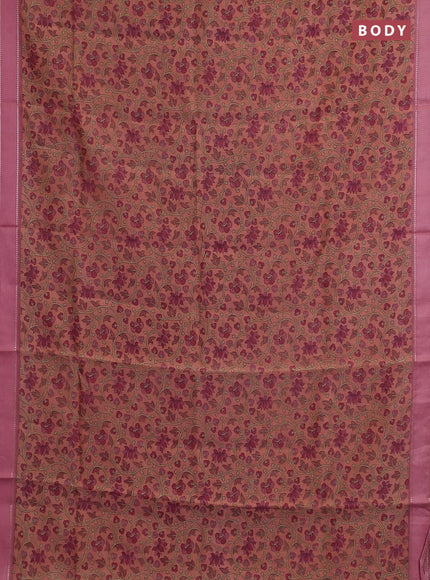 Chanderi silk cotton saree dark peach and pink with allover kalamkari prints and woven border