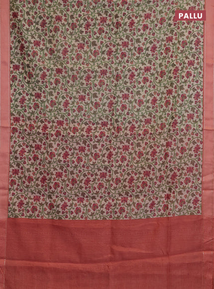 Chanderi silk cotton saree cream and peach with allover kalamkari prints and woven border