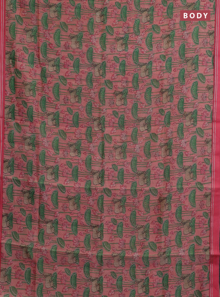Chanderi silk cotton saree mild peach with allover pichwai prints and zari woven simple border
