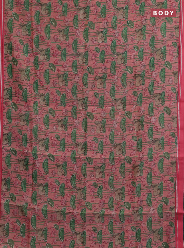 Chanderi silk cotton saree mild peach with allover pichwai prints and zari woven simple border