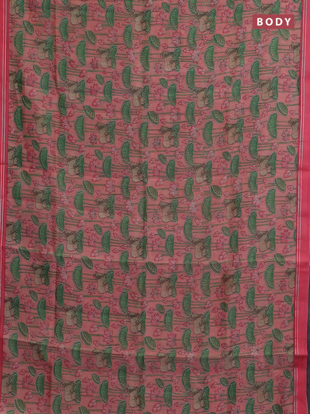 Chanderi silk cotton saree mild peach with allover pichwai prints and zari woven simple border