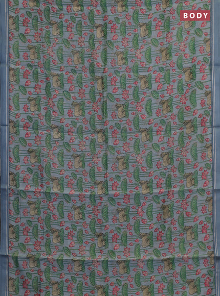 Chanderi silk cotton saree pastel blue with allover pichwai prints and zari woven simple border