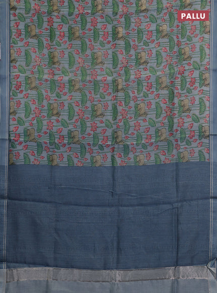 Chanderi silk cotton saree pastel blue with allover pichwai prints and zari woven simple border