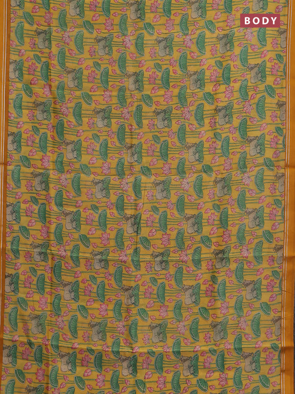 Chanderi silk cotton saree yellow and mustard with allover pichwai prints and zari woven simple border