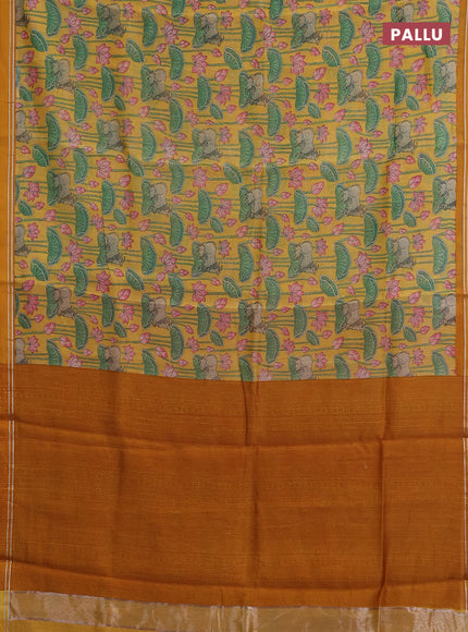 Chanderi silk cotton saree yellow and mustard with allover pichwai prints and zari woven simple border