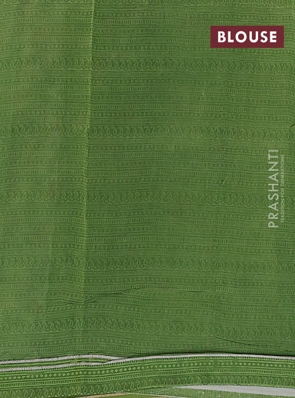 Chanderi silk cotton saree pista green with allover pichwai prints and zari woven simple border