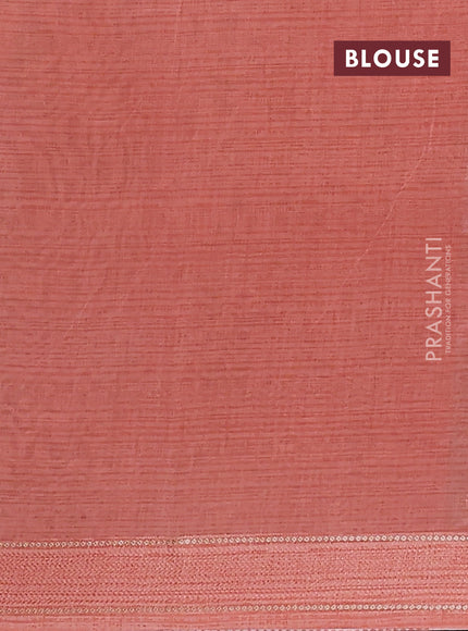 Chanderi silk cotton saree beige and peach with allover floral prints and woven border