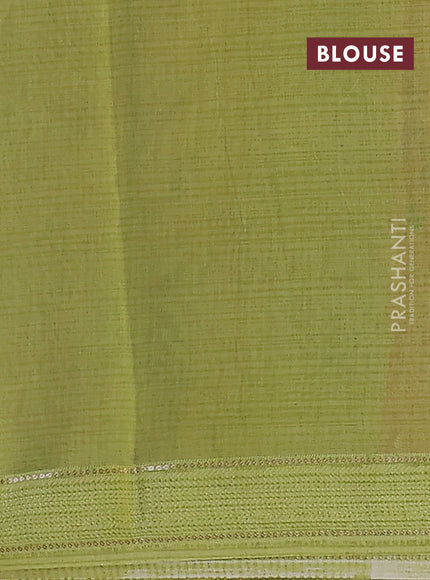 Chanderi silk cotton saree peach and light green with allover floral prints and woven border