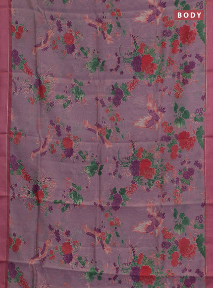 Chanderi silk cotton saree lavender shade and pink with allover floral prints and woven border
