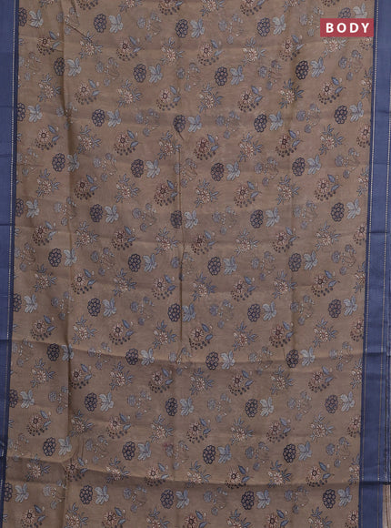 Chanderi silk cotton saree pastel grey and blue with allover floral prints and woven border
