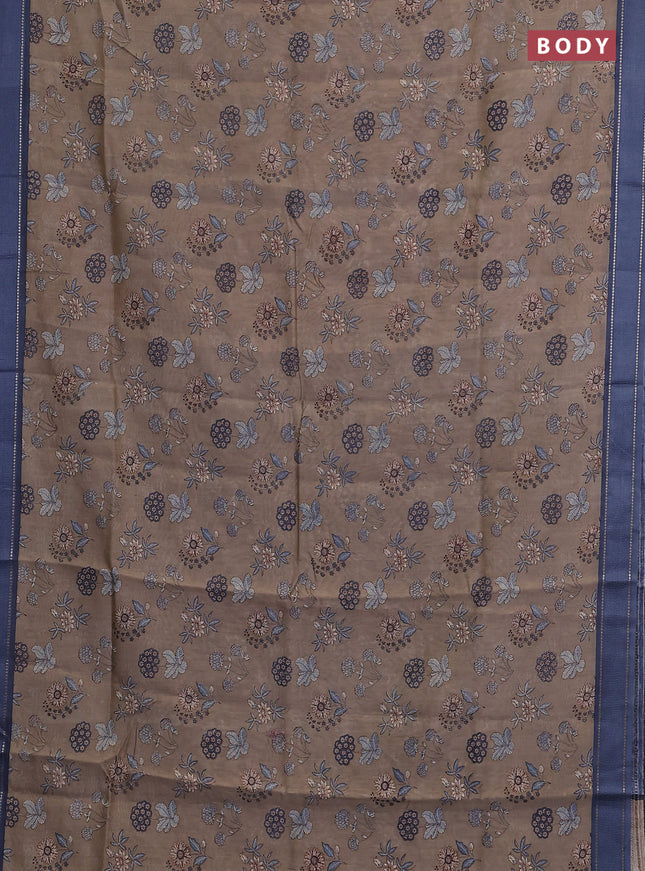 Chanderi silk cotton saree pastel grey and blue with allover floral prints and woven border