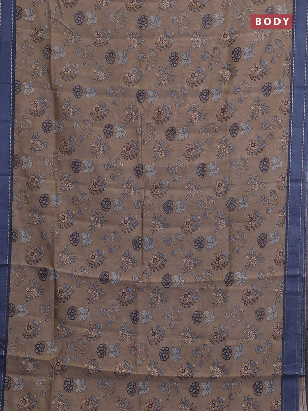 Chanderi silk cotton saree pastel grey and blue with allover floral prints and woven border