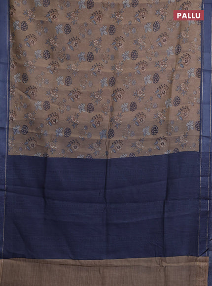 Chanderi silk cotton saree pastel grey and blue with allover floral prints and woven border