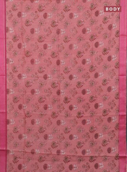 Chanderi silk cotton saree peach and pink with allover floral prints and woven border