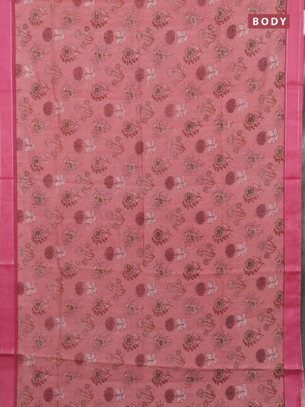 Chanderi silk cotton saree peach and pink with allover floral prints and woven border
