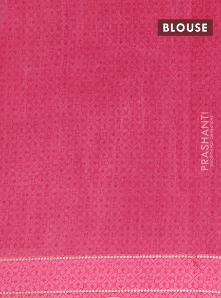 Chanderi silk cotton saree peach and pink with allover floral prints and woven border