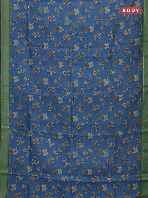Chanderi silk cotton saree blue shade and green with allover floral prints and woven border
