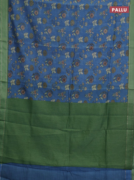 Chanderi silk cotton saree blue shade and green with allover floral prints and woven border