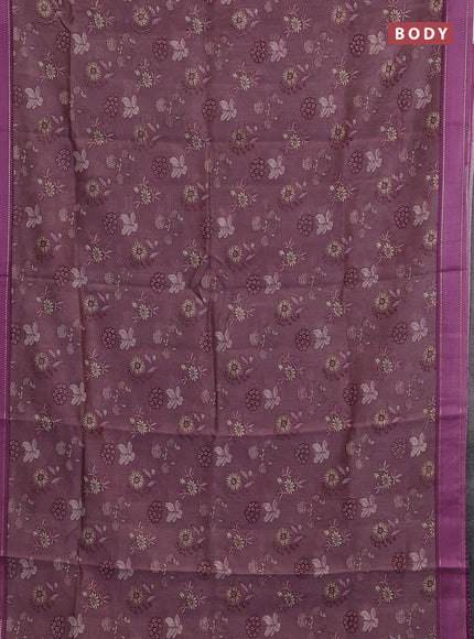 Chanderi silk cotton saree rosy brown and lavender shade with allover floral prints and woven border