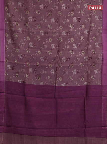 Chanderi silk cotton saree rosy brown and lavender shade with allover floral prints and woven border