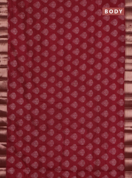 Semi raw silk saree maroon with allover butta prints and zari woven border