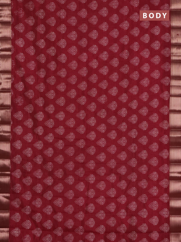 Semi raw silk saree maroon with allover butta prints and zari woven border