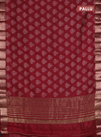 Semi raw silk saree maroon with allover butta prints and zari woven border