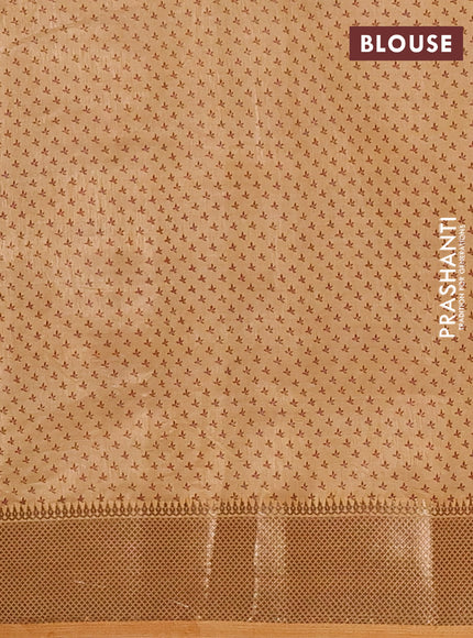 Semi raw silk saree sandal with allover butta prints and zari woven border