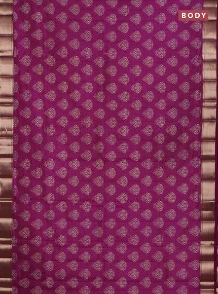 Semi raw silk saree deep purple with allover butta prints and zari woven border