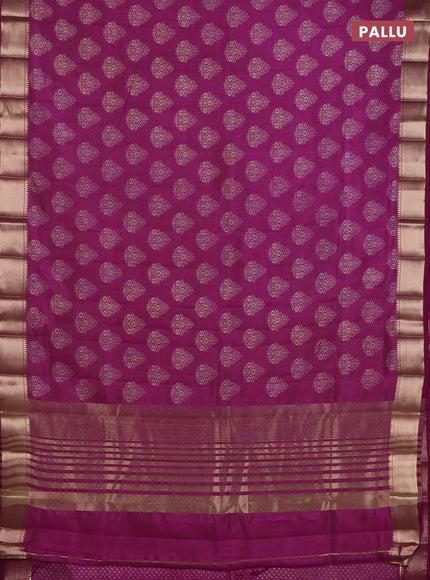 Semi raw silk saree deep purple with allover butta prints and zari woven border