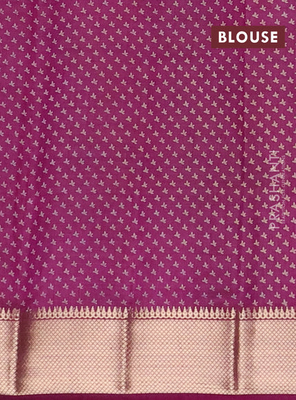 Semi raw silk saree deep purple with allover butta prints and zari woven border