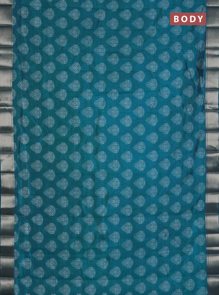 Semi raw silk saree cs blue with allover butta prints and zari woven border