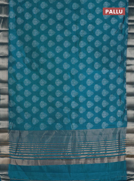 Semi raw silk saree cs blue with allover butta prints and zari woven border