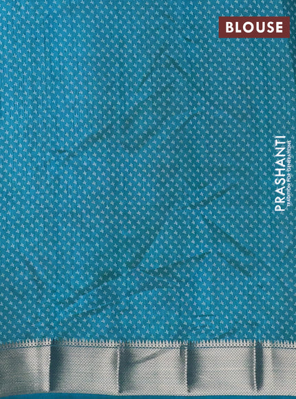 Semi raw silk saree cs blue with allover butta prints and zari woven border