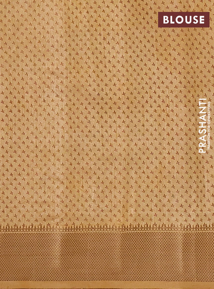 Semi raw silk saree mustard shade with allover butta prints and zari woven border