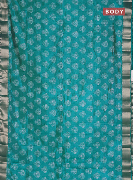 Semi raw silk saree teal blue with allover butta prints and zari woven border