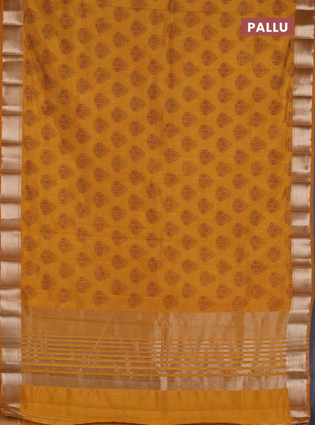 Semi raw silk saree mustard yellow with allover butta prints and zari woven border