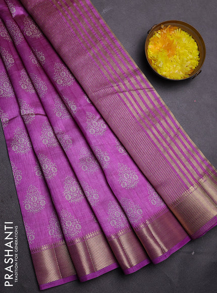 Semi raw silk saree lavender with allover butta prints and zari woven border